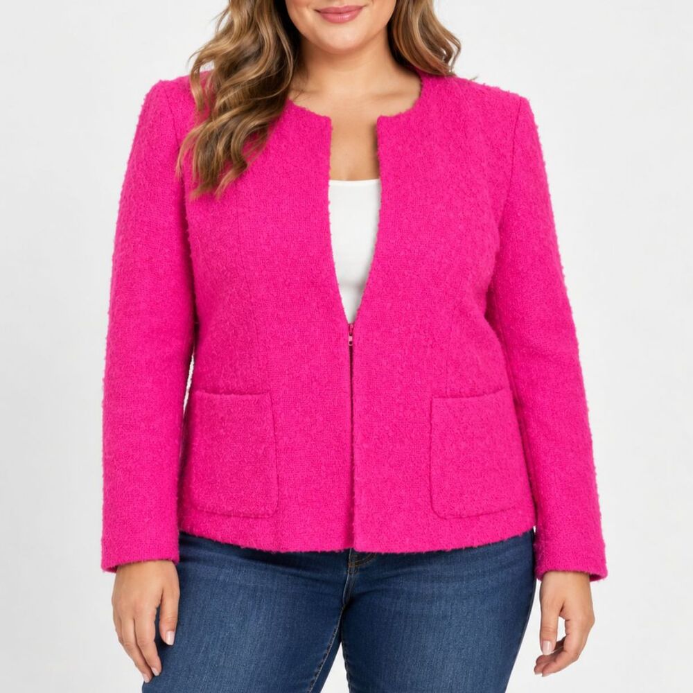 J.Crew Hot Pink Boucle Wool Lady Jacket Blazer Fuchsia Barbiecore Collegiate